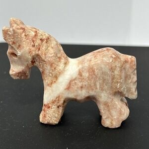 Hand Carved Stone‎ Horse Figurine Pink Marble Look Soapstone 2.5"
